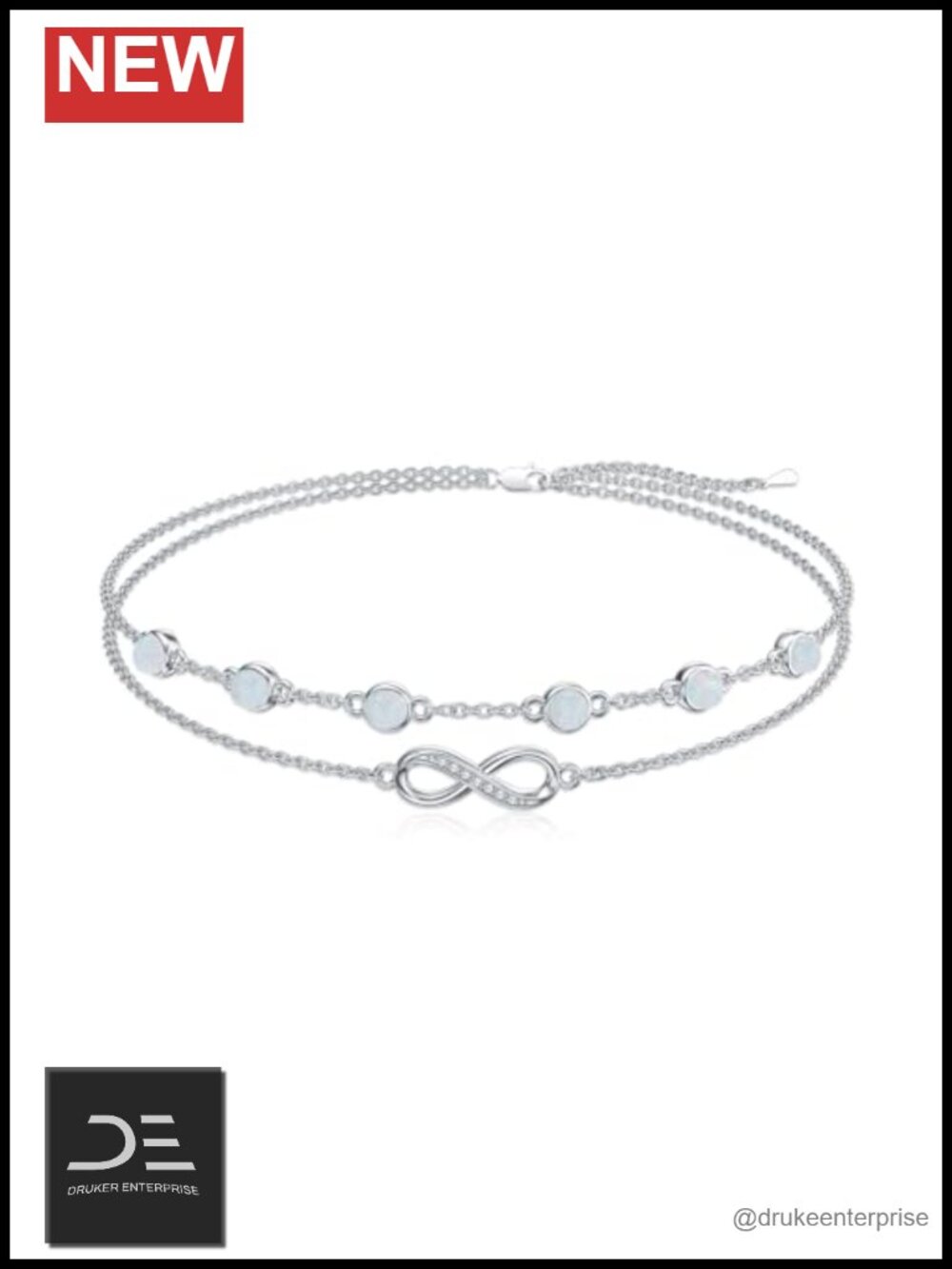 925 Sterling Silver Infinity Anklet Bracelet Women Opal Eternity Love